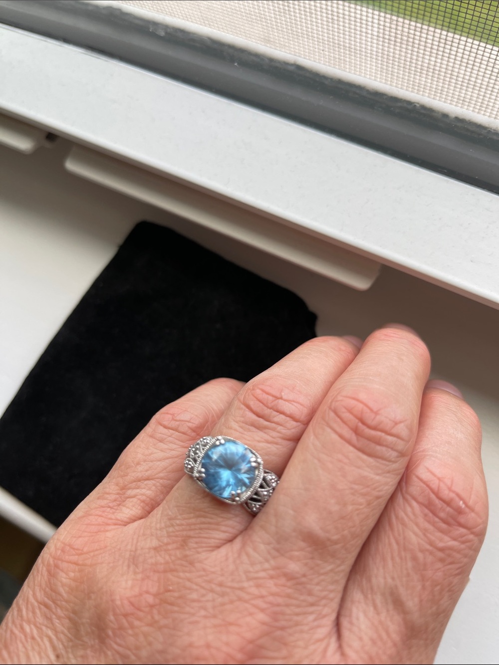 Tacori Silver Ring with Bright Blue Center Stone